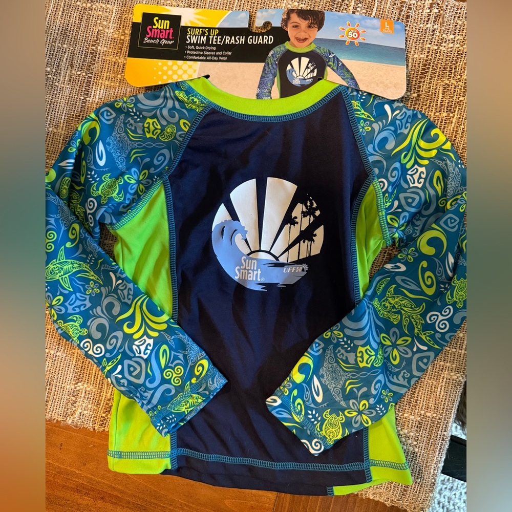 i play. Sun Smart Swim Tee Rash Guard - Navy and Lime